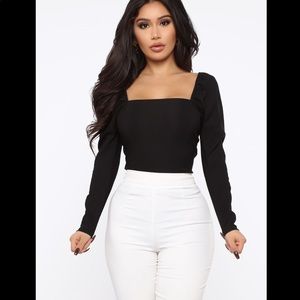 Black long sleeve square neck top